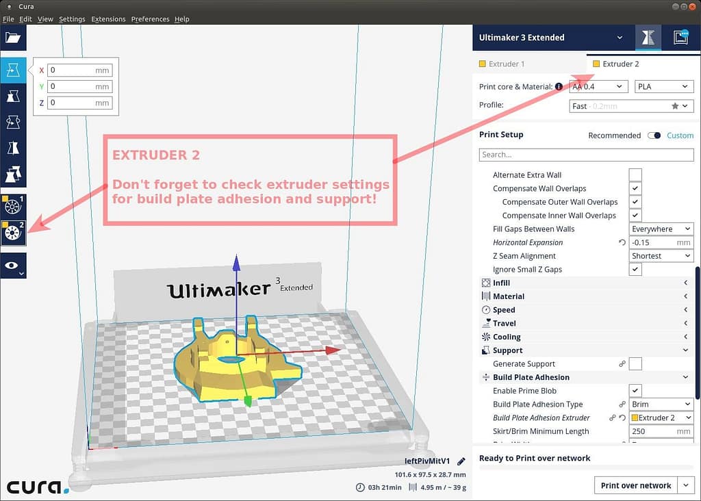 CURA Extensive customization options: